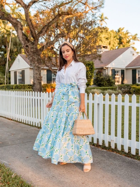 Who What Wear Dresses & Skirts - NWT Who What Wear x Target Romantic Tiered Maxi Wrap Skirt Blue Cream Floral XL